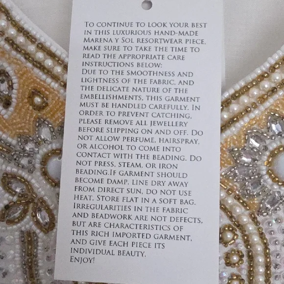 NEW Belle Mar Marena Sol White 100 %Linen Tunic Gold Pearl Beaded M - Picture 11 of 11